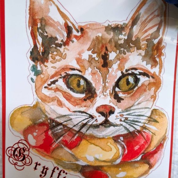 Gryffindor Harry Potter Cute Cat Art Print, Watercolor Hand-painted Drawing - Picture 2 of 3
